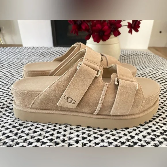 New Ugg Sand Suede GOLDENSTAR HI PLATFORM SLIDE SANDALS - Picture 5 of 11